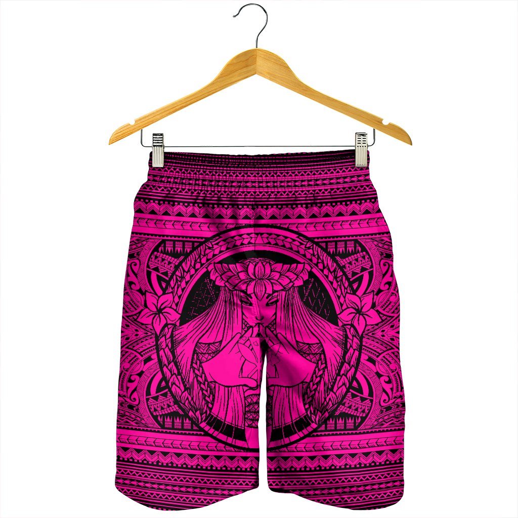 Hawaiian Map Madame Pele Kanaka Plumeria Polynesian Men's Shorts Pink AH - Polynesian Pride