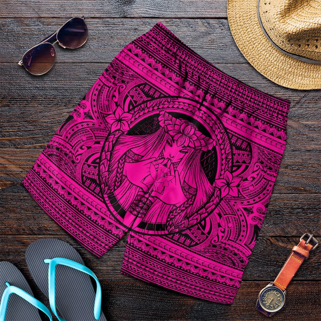 Hawaiian Map Madame Pele Kanaka Plumeria Polynesian Men's Shorts Pink AH Art - Polynesian Pride