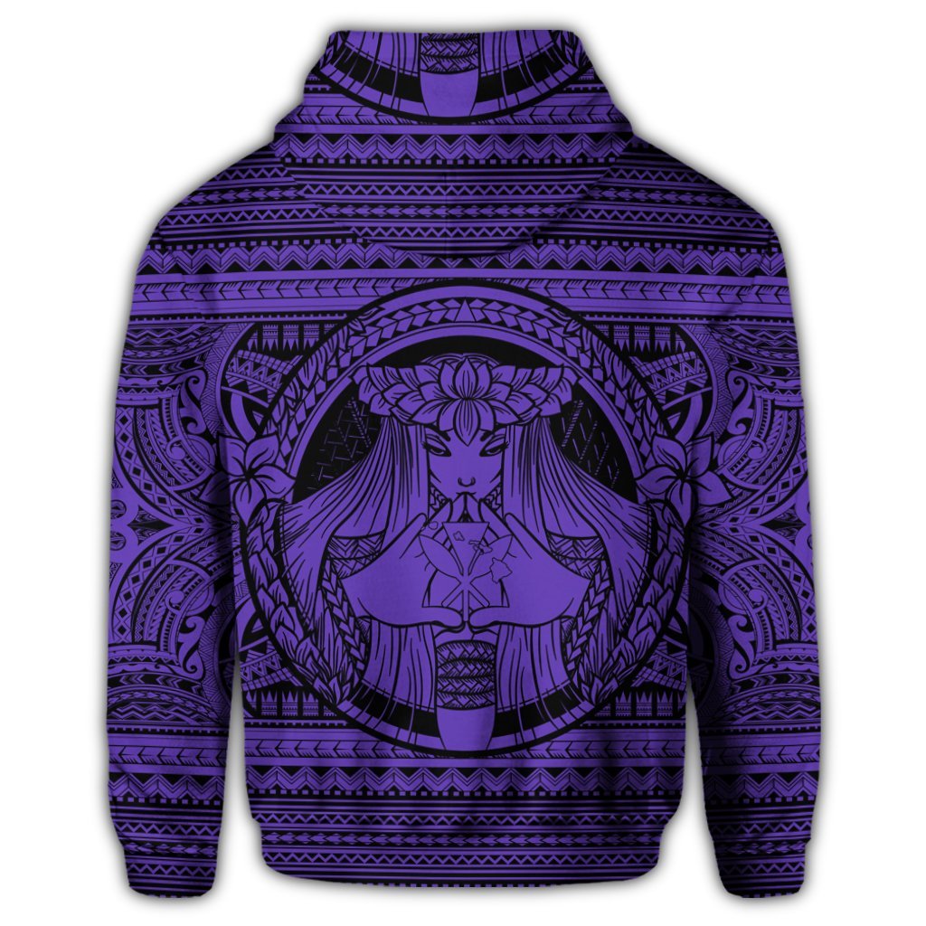 Hawaiian Map Madame Pele Kanaka Plumeria Polynesian Hoodie Purple - Polynesian Pride