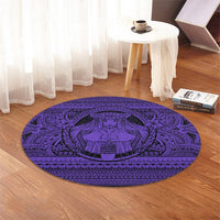 Hawaiian Map Madame Pele Kanaka Plumeria Polynesian Round Carpet Purple AH - Polynesian Pride