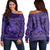 Hawaiian Map Madame Pele Kanaka Plumeria Polynesian Women's Off Shoulder Sweater Purple AH Black - Polynesian Pride