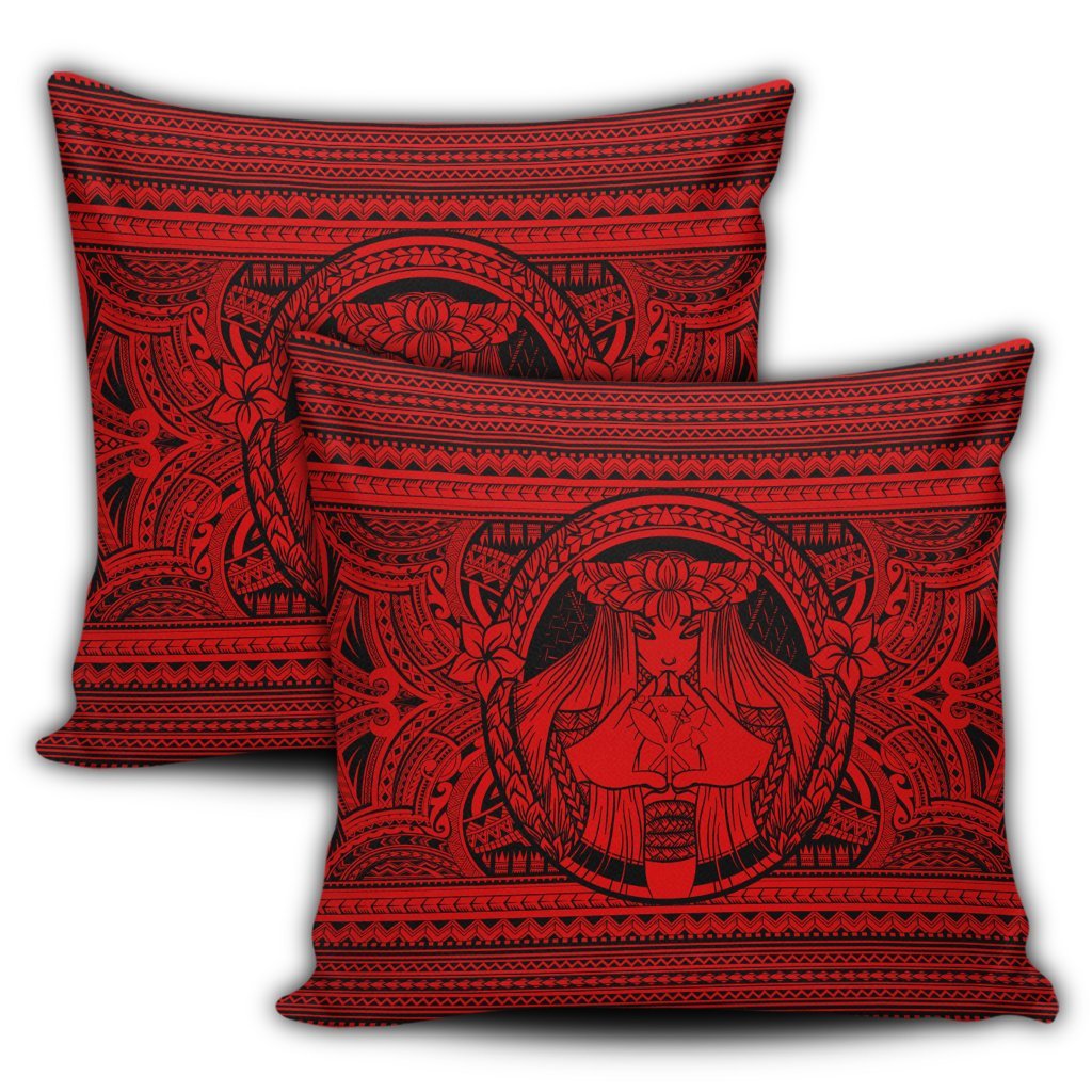 Hawaiian Map Madame Pele Kanaka Plumeria Polynesian Pillow Covers Red AH - Polynesian Pride