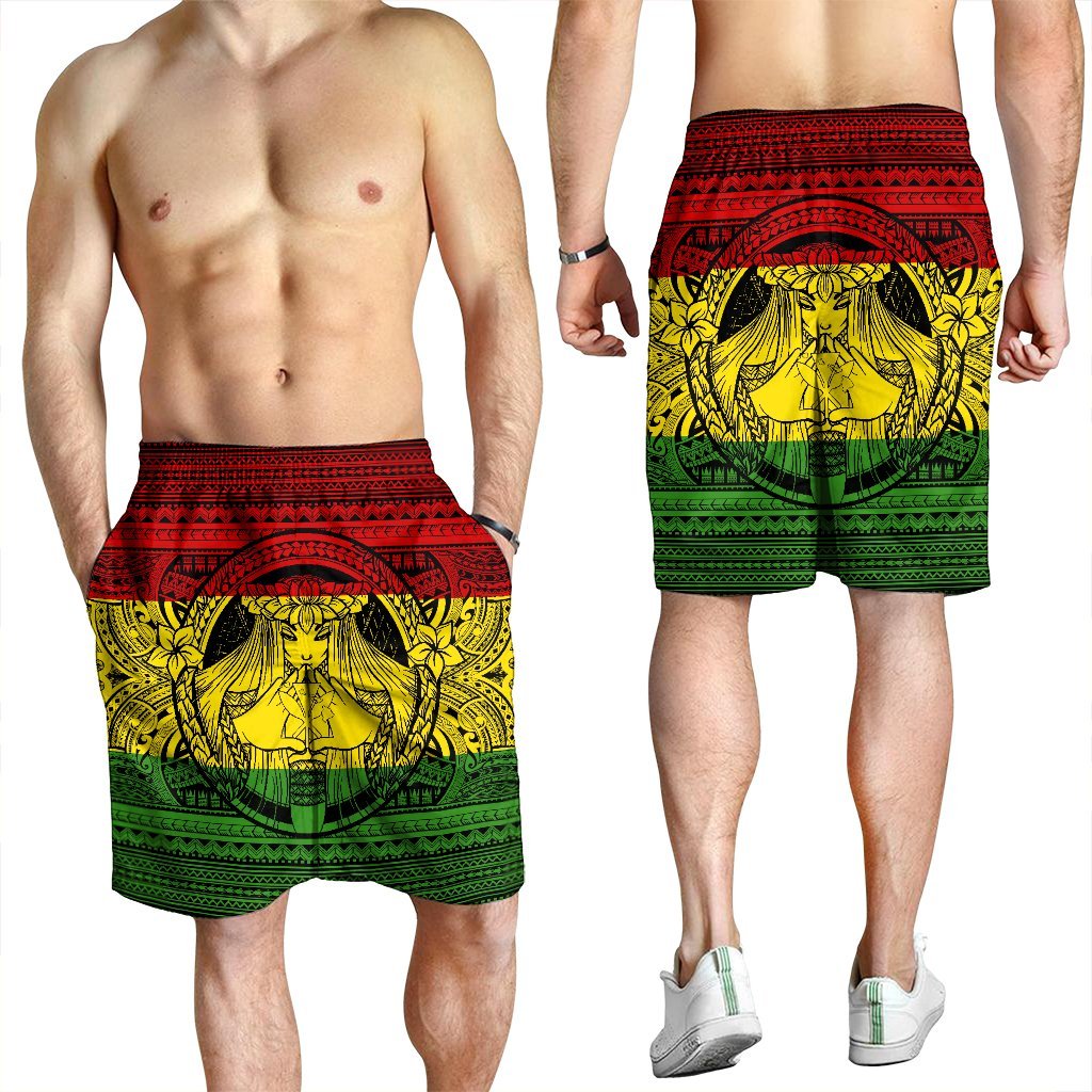 Hawaiian Map Madame Pele Kanaka Plumeria Polynesian Men's Shorts Reggae AH - Polynesian Pride