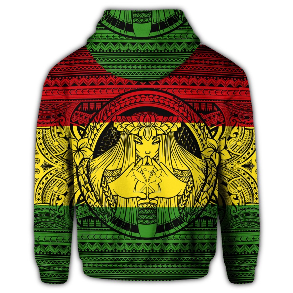 Hawaiian Map Madame Pele Kanaka Plumeria Polynesian Zip Hoodie Reggae - Polynesian Pride