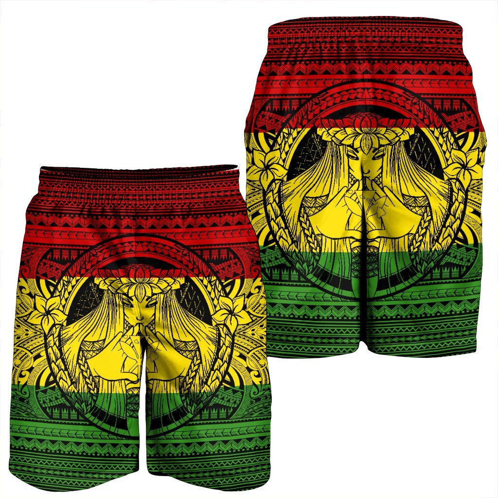 Hawaiian Map Madame Pele Kanaka Plumeria Polynesian Men's Shorts Reggae AH - Polynesian Pride