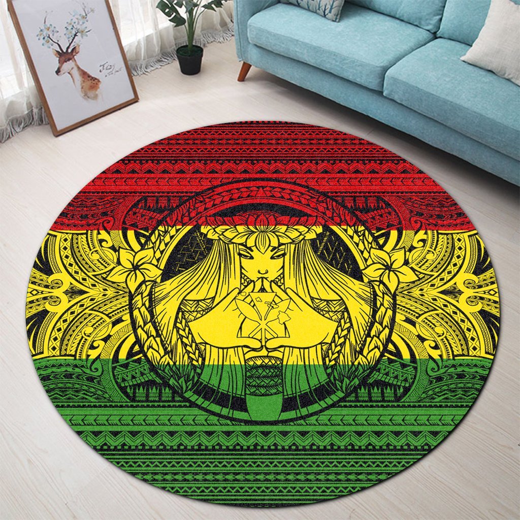 Hawaiian Map Madame Pele Kanaka Plumeria Polynesian Round Carpet Reggae AH - Polynesian Pride