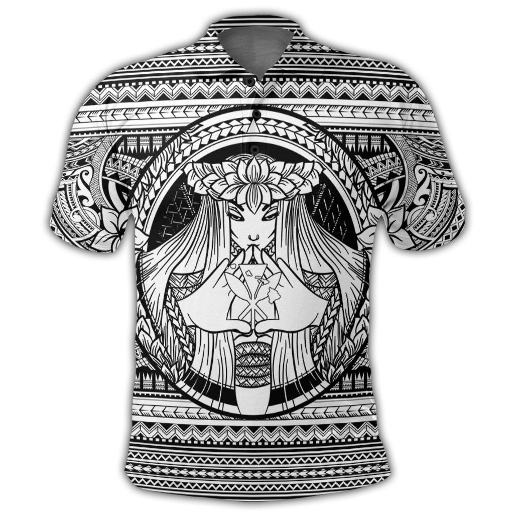 Hawaiian Map Madame Pele Kanaka Plumeria Polynesian Polo Shirt White - Polynesian Pride
