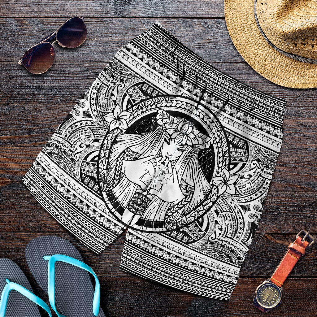Hawaiian Map Madame Pele Kanaka Plumeria Polynesian Men's Shorts White AH Art - Polynesian Pride