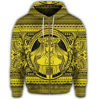 Hawaiian Map Madame Pele Kanaka Plumeria Polynesian Zip Hoodie Yellow - Polynesian Pride