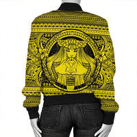 Hawaiian Map Madame Pele Kanaka Plumeria Polynesian Bomber Jacket Yellow AH - Polynesian Pride