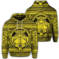 Hawaiian Map Madame Pele Kanaka Plumeria Polynesian Zip Hoodie Yellow Unisex Art - Polynesian Pride