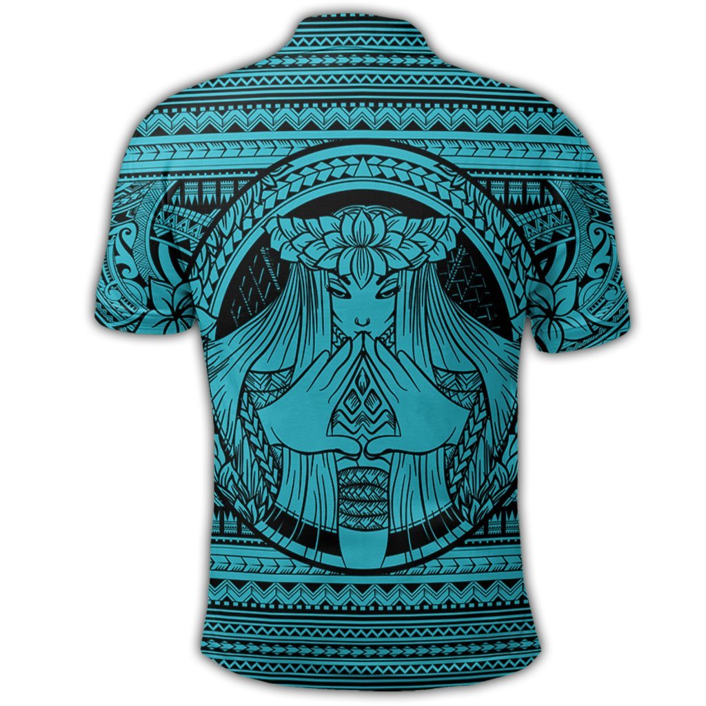 Hawaiian Map Madame Pele Mauna Kea Plumeria Polynesian Polo Shirt Blue - Polynesian Pride