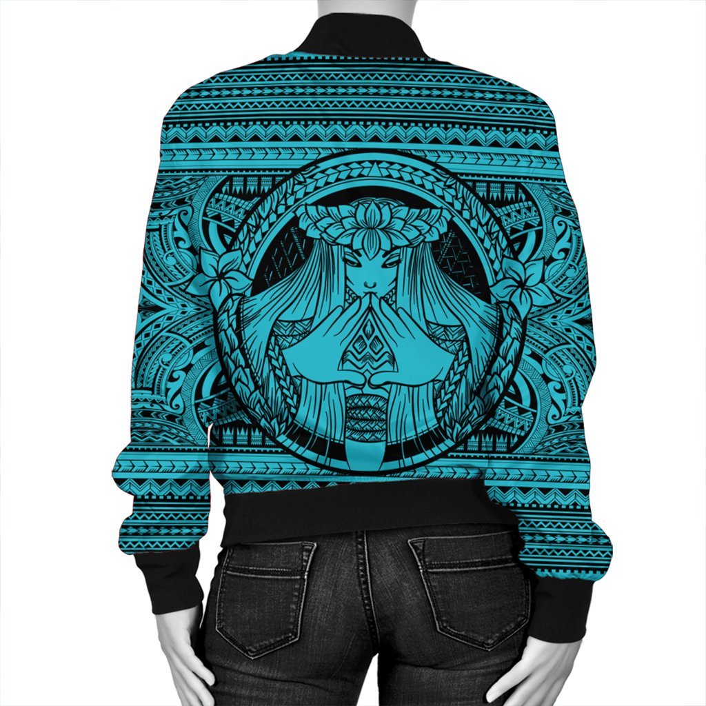 Hawaiian Map Madame Pele Mauna Kea Plumeria Polynesian Bomber Jacket Blue AH - Polynesian Pride