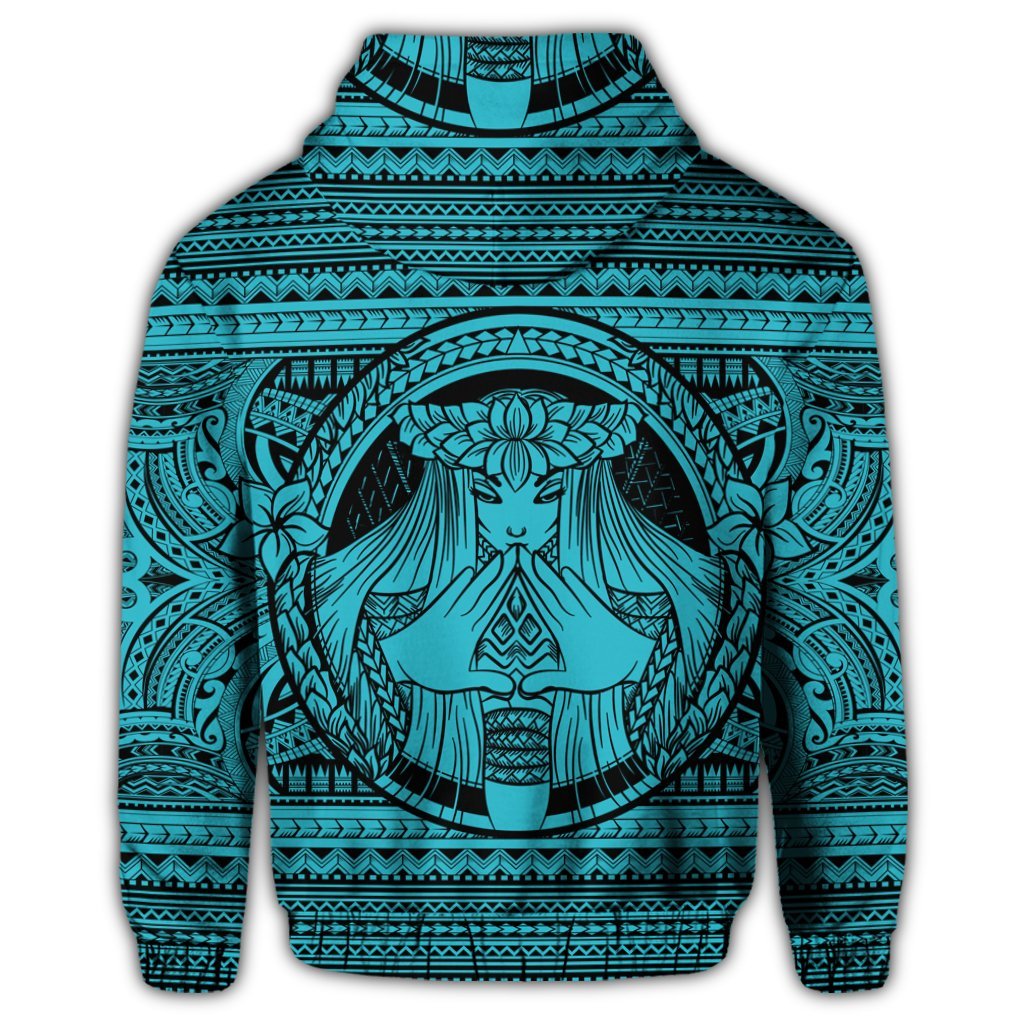 Hawaiian Map Madame Pele Mauna Kea Plumeria Polynesian Zip Hoodie Blue - Polynesian Pride