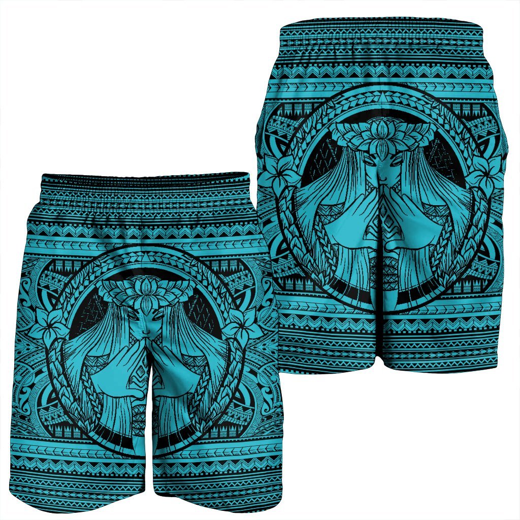Hawaiian Map Madame Pele Mauna Kea Plumeria Polynesian Men's Shorts Blue AH - Polynesian Pride