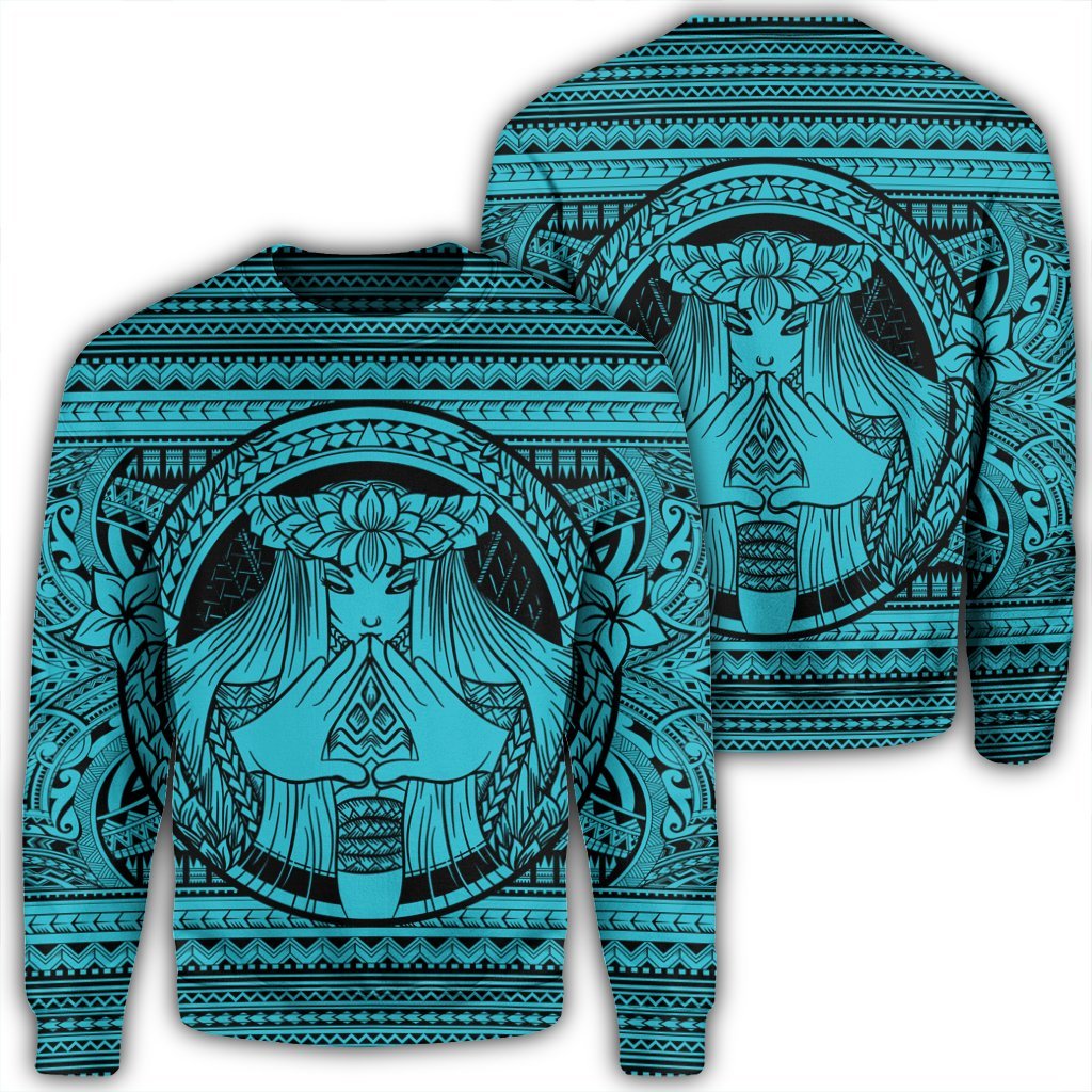 Hawaiian Map Madame Pele Mauna Kea Plumeria Polynesian Sweatshirt Blue AH Unisex Black - Polynesian Pride