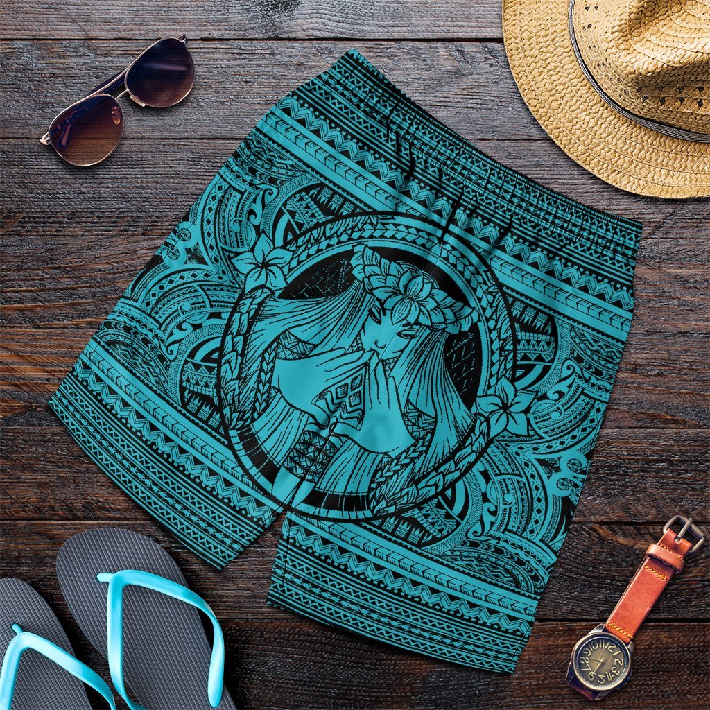 Hawaiian Map Madame Pele Mauna Kea Plumeria Polynesian Men's Shorts Blue AH Art - Polynesian Pride