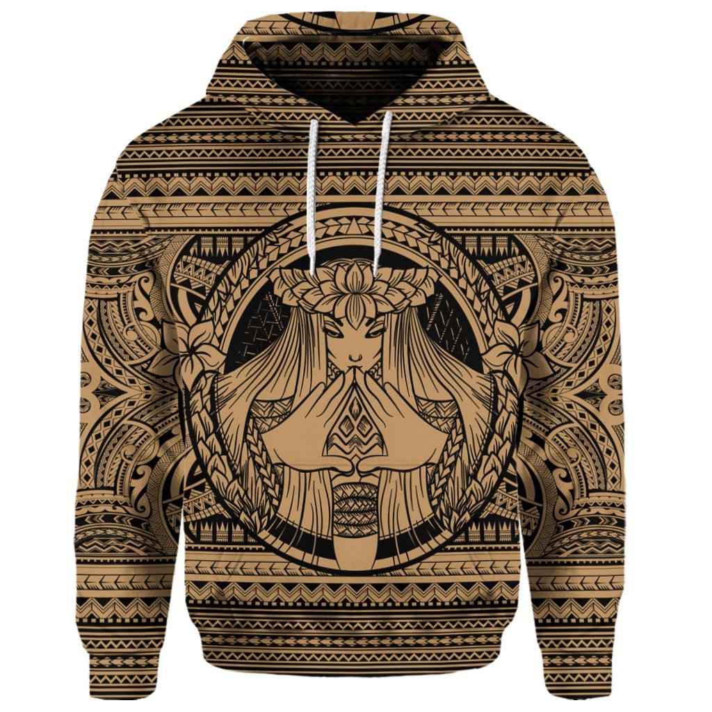 Custom Hawaiian Map Madame Pele Mauna Kea Plumeria Polynesian Hoodie Gold - Polynesian Pride