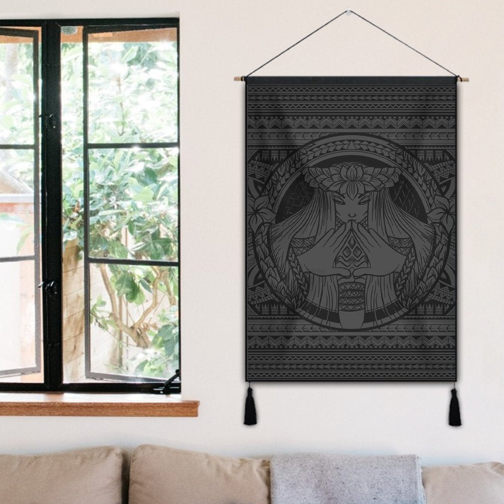 Hawaiian Map Madame Pele Mauna Kea Plumeria Polynesian Hanging Poster Gray AH - Polynesian Pride