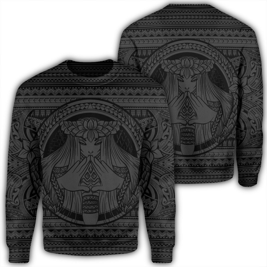 Hawaiian Map Madame Pele Mauna Kea Plumeria Polynesian Sweatshirt Gray AH Unisex Black - Polynesian Pride