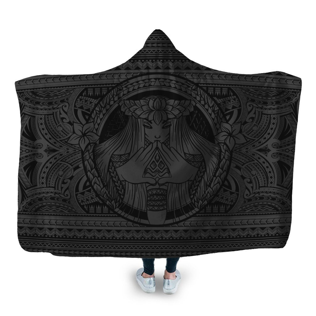 Hawaiian Map Madame Pele Mauna Kea Plumeria Polynesian Hooded Blanket Gray AH Hooded Blanket White - Polynesian Pride