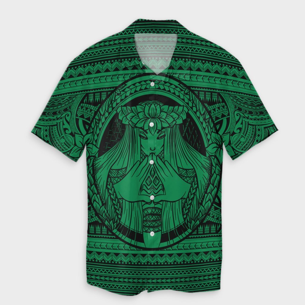 Hawaiian Map Madame Pele Mauna Kea Plumeria Polynesian Hawaiian Shirt Green AH Unisex Black - Polynesian Pride