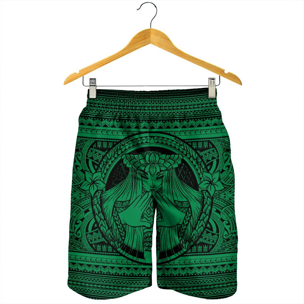 Hawaiian Map Madame Pele Mauna Kea Plumeria Polynesian Men's Shorts Green AH - Polynesian Pride