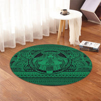Hawaiian Map Madame Pele Mauna Kea Plumeria Polynesian Round Carpet Green AH - Polynesian Pride