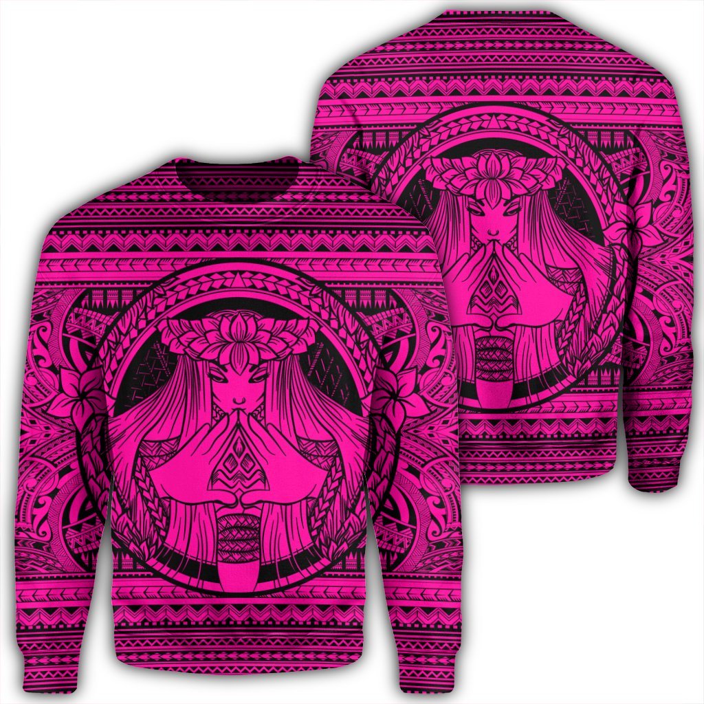 Hawaiian Map Madame Pele Mauna Kea Plumeria Polynesian Sweatshirt Pink AH Unisex Black - Polynesian Pride
