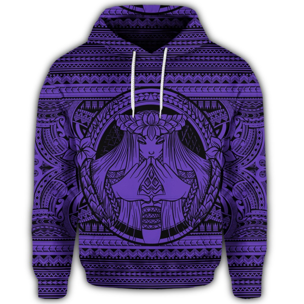 Hawaiian Map Madame Pele Mauna Kea Plumeria Polynesian Hoodie Purple - Polynesian Pride
