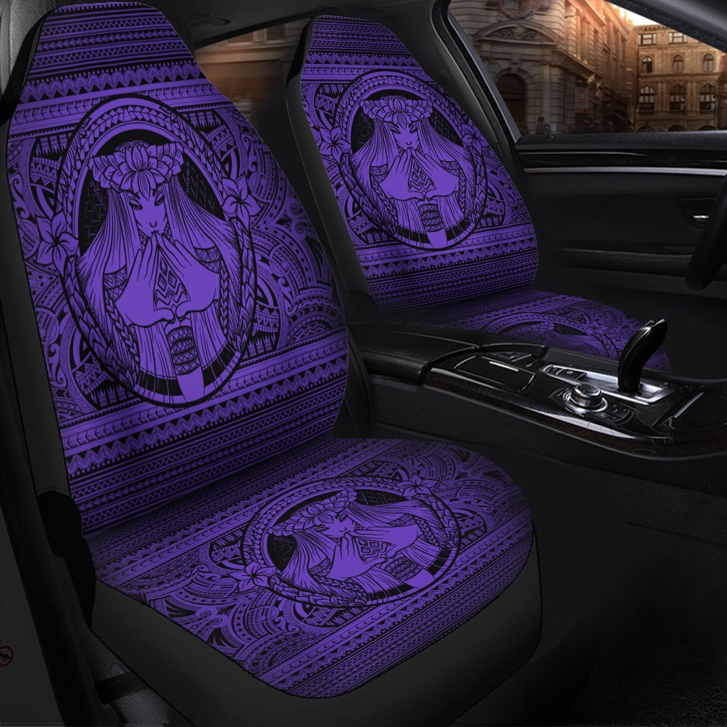 Hawaiian Map Madame Pele Mauna Kea Plumeria Polynesian Car Seat Covers Purple AH - Polynesian Pride