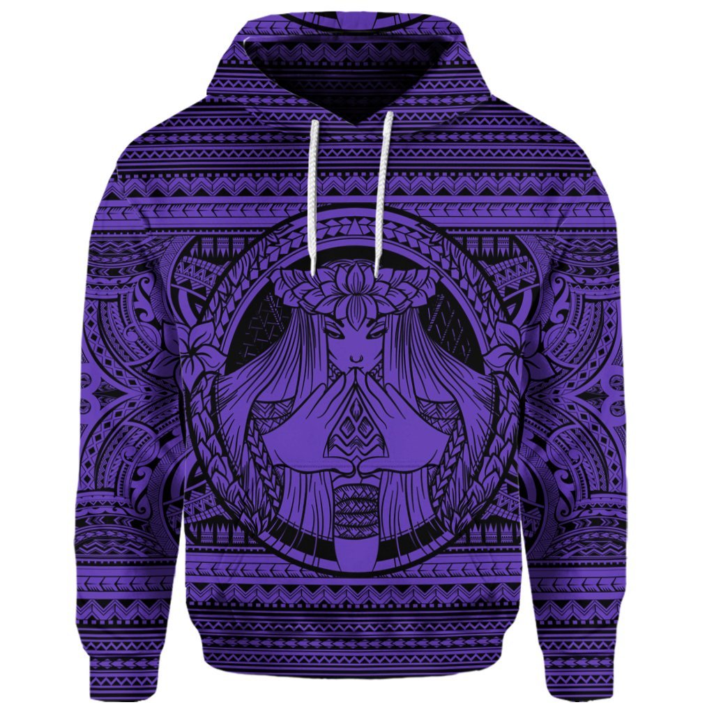 Custom Hawaiian Map Madame Pele Mauna Kea Plumeria Polynesian Hoodie Purple - Polynesian Pride