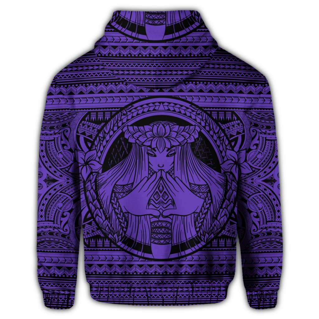 Hawaiian Map Madame Pele Mauna Kea Plumeria Polynesian Zip Hoodie Purple - Polynesian Pride