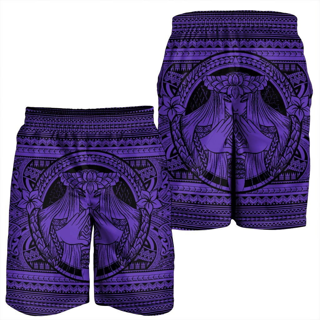 Hawaiian Map Madame Pele Mauna Kea Plumeria Polynesian Men's Shorts Purple AH - Polynesian Pride