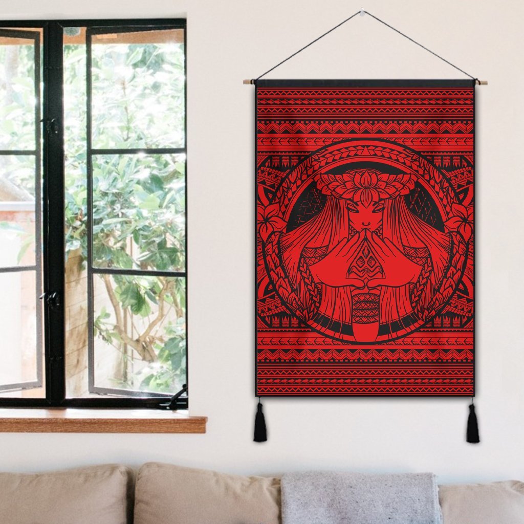 Hawaiian Map Madame Pele Mauna Kea Plumeria Polynesian Hanging Poster Red AH - Polynesian Pride