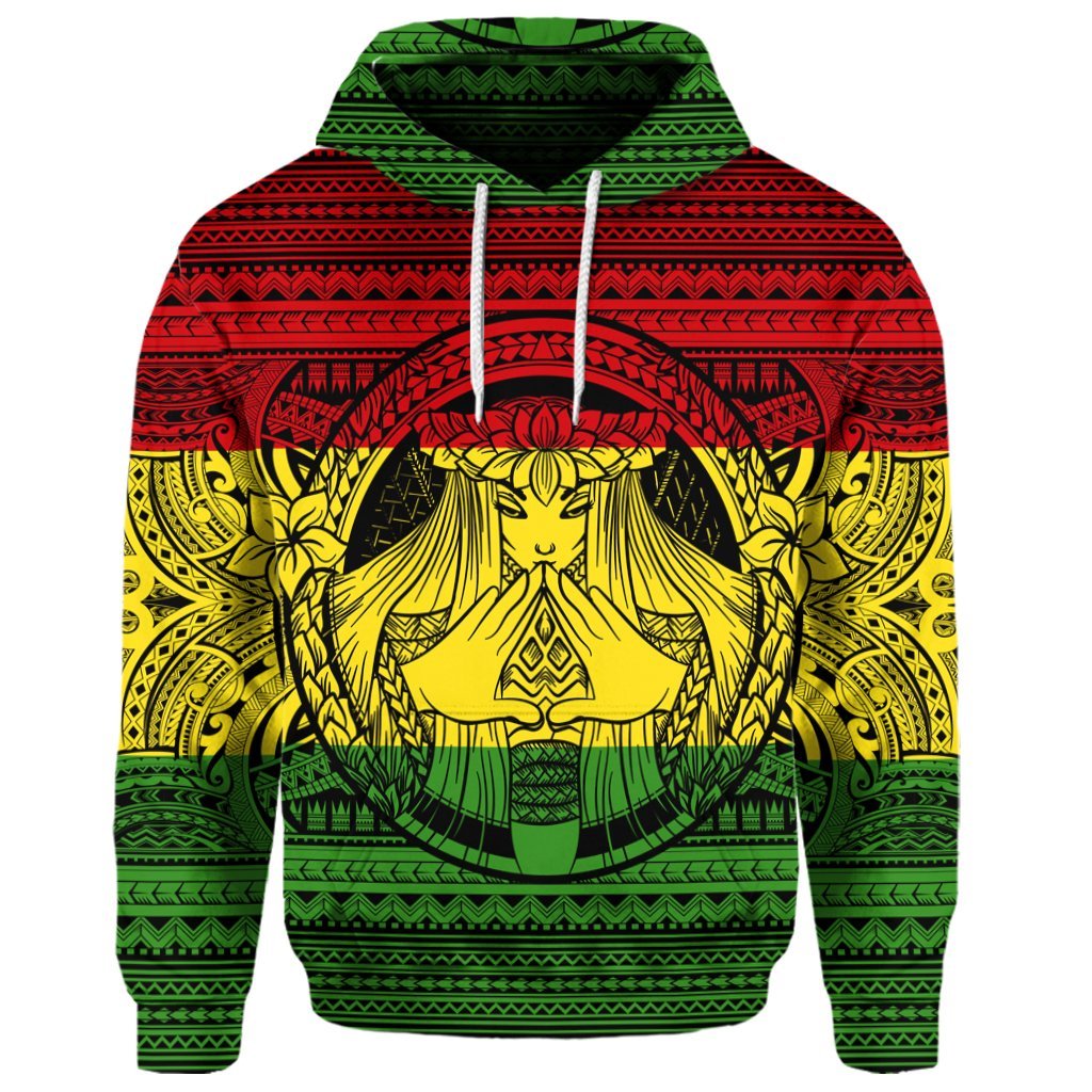 Custom Hawaiian Map Madame Pele Mauna Kea Plumeria Polynesian Hoodie Reggae - Polynesian Pride