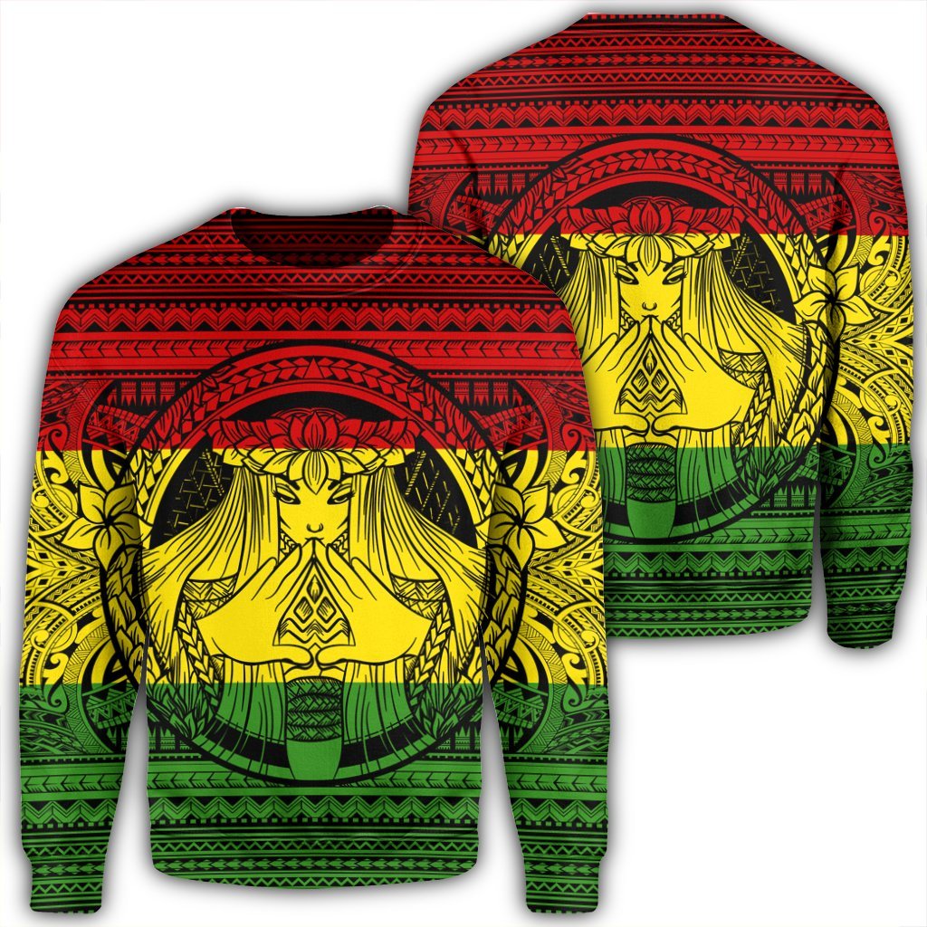 Hawaiian Map Madame Pele Mauna Kea Plumeria Polynesian Sweatshirt Reggae AH Unisex Black - Polynesian Pride