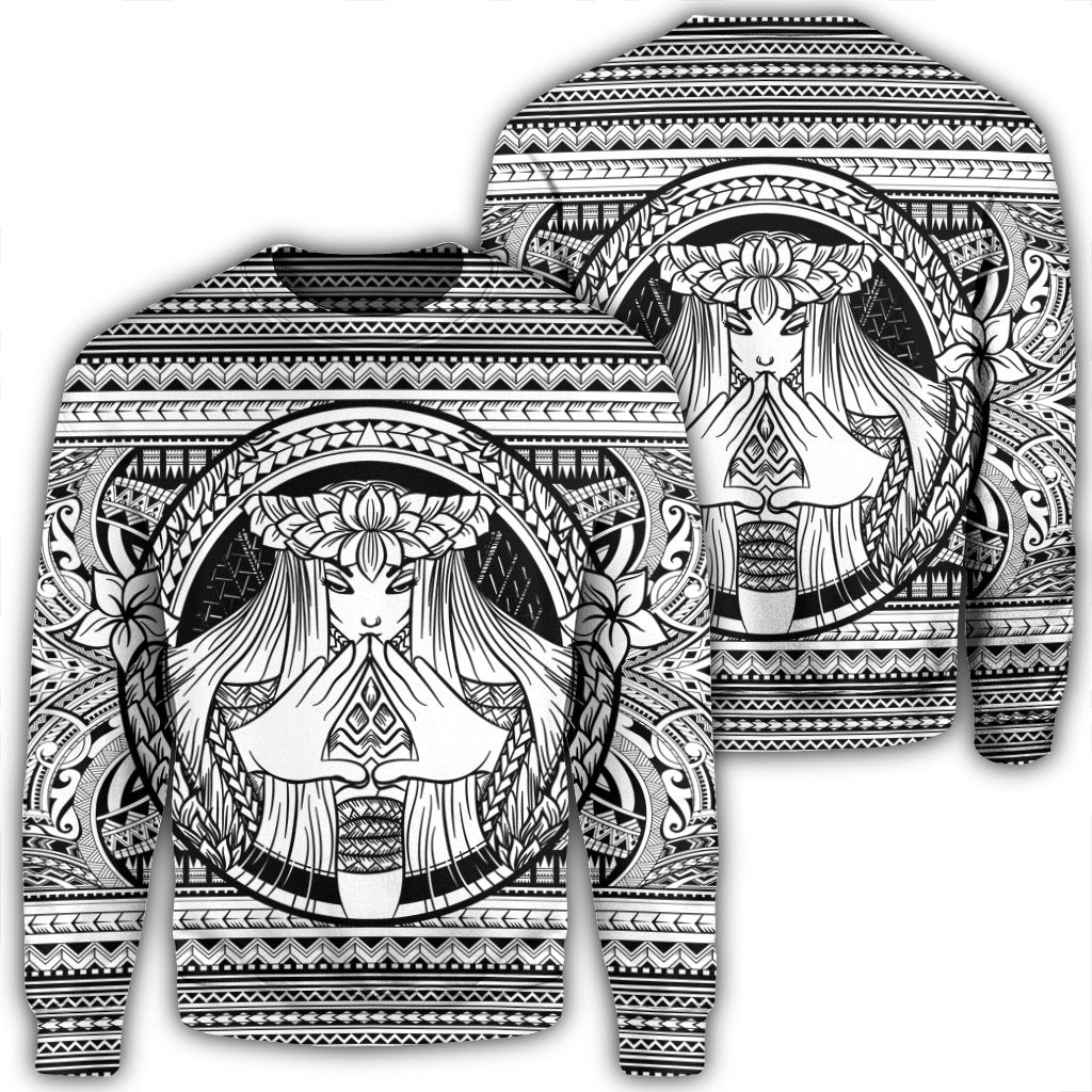 Hawaiian Map Madame Pele Mauna Kea Plumeria Polynesian Sweatshirt White AH Unisex Black - Polynesian Pride