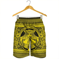Hawaiian Map Madame Pele Mauna Kea Plumeria Polynesian Men's Shorts Yellow AH - Polynesian Pride