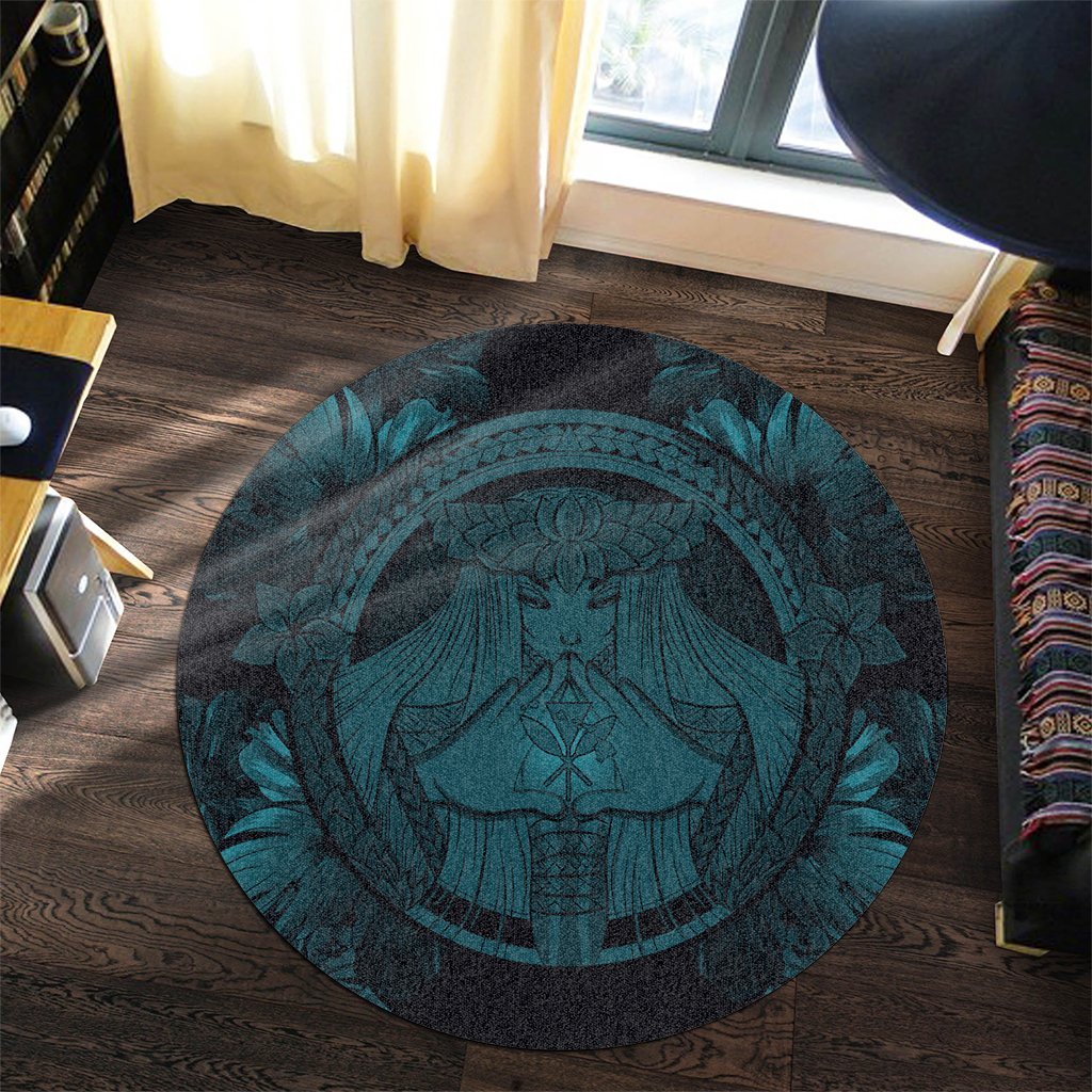 Hawaiian Map Madame Pele Polynesian Round Carpet Blue AH - Polynesian Pride