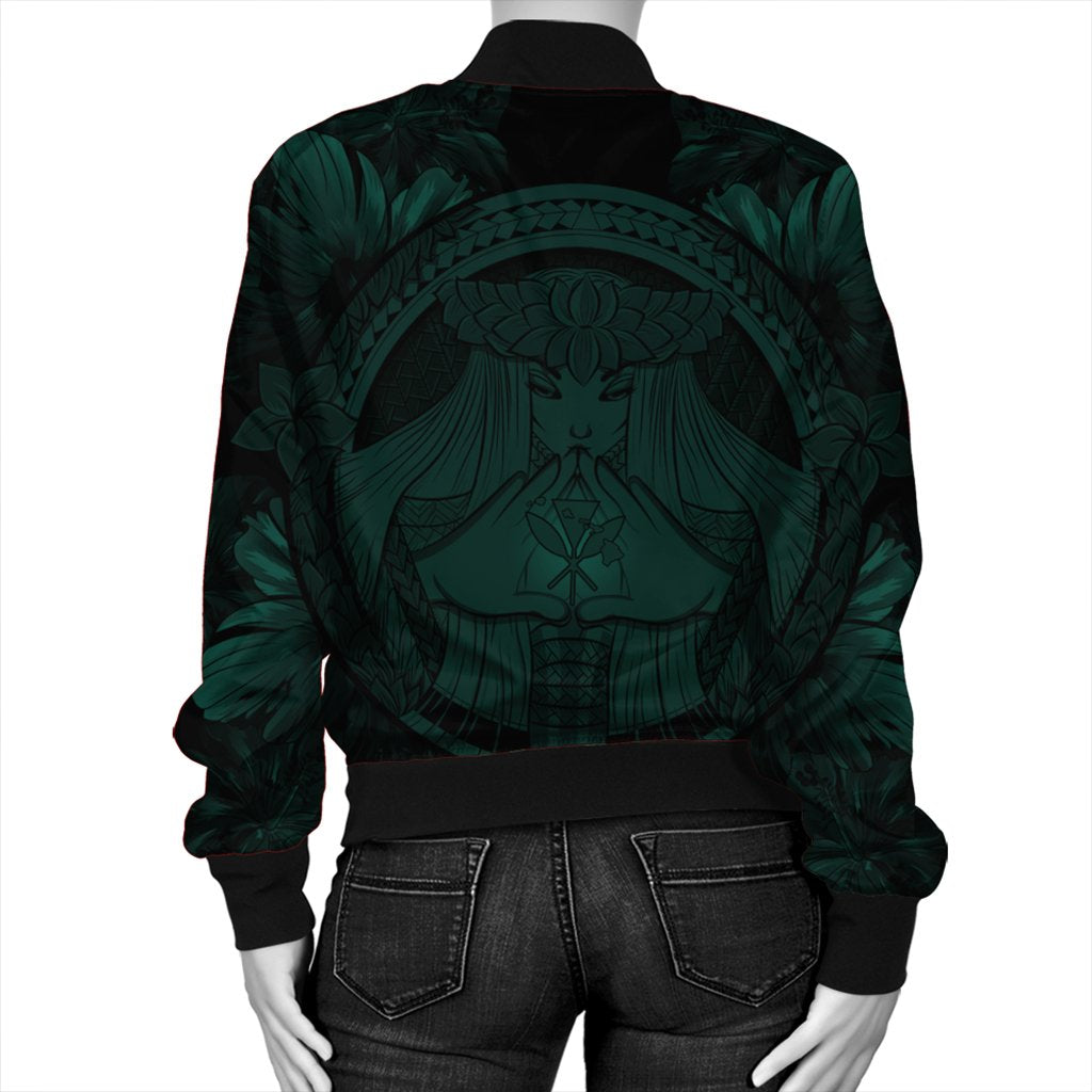 Hawaiian Map Madame Pele Polynesian Bomber Jacket Dark Green AH - Polynesian Pride