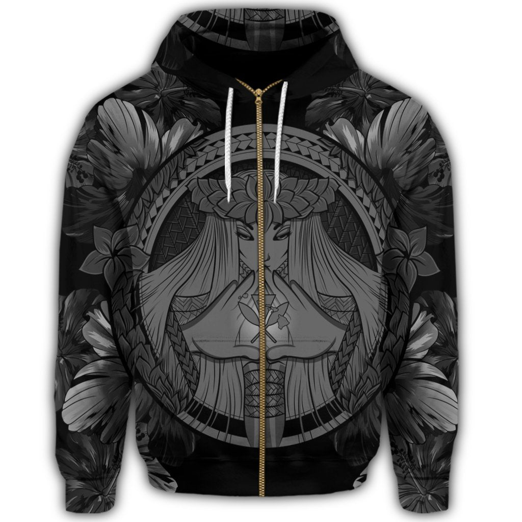 Hawaiian Map Madame Pele Polynesian Zip Hoodie Gray - Polynesian Pride