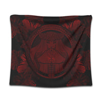 Hawaiian Map Madame Pele Polynesian Tapestry Red AH Wall Tapestry Black - Polynesian Pride