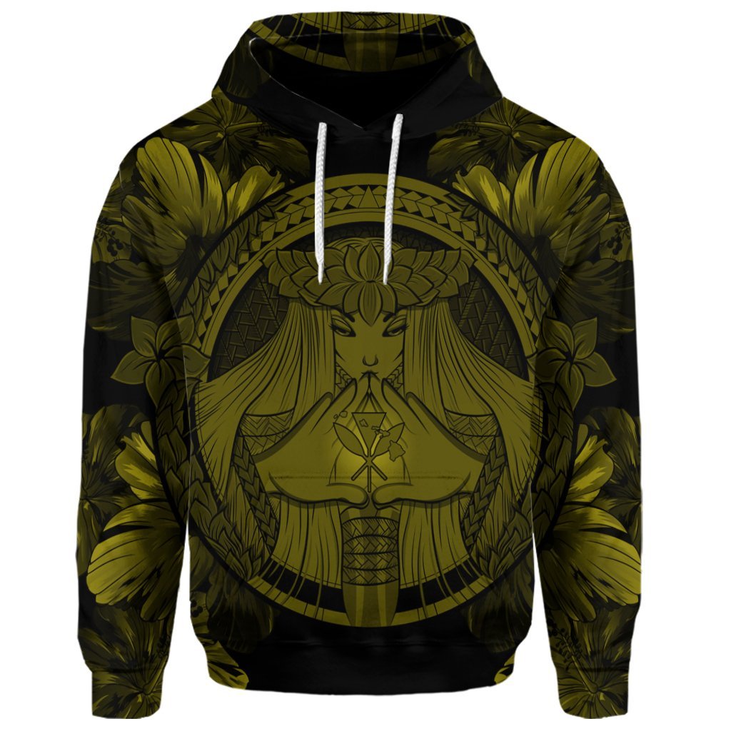 Custom Hawaiian Map Madame Pele Polynesian Hoodie Yellow - Polynesian Pride