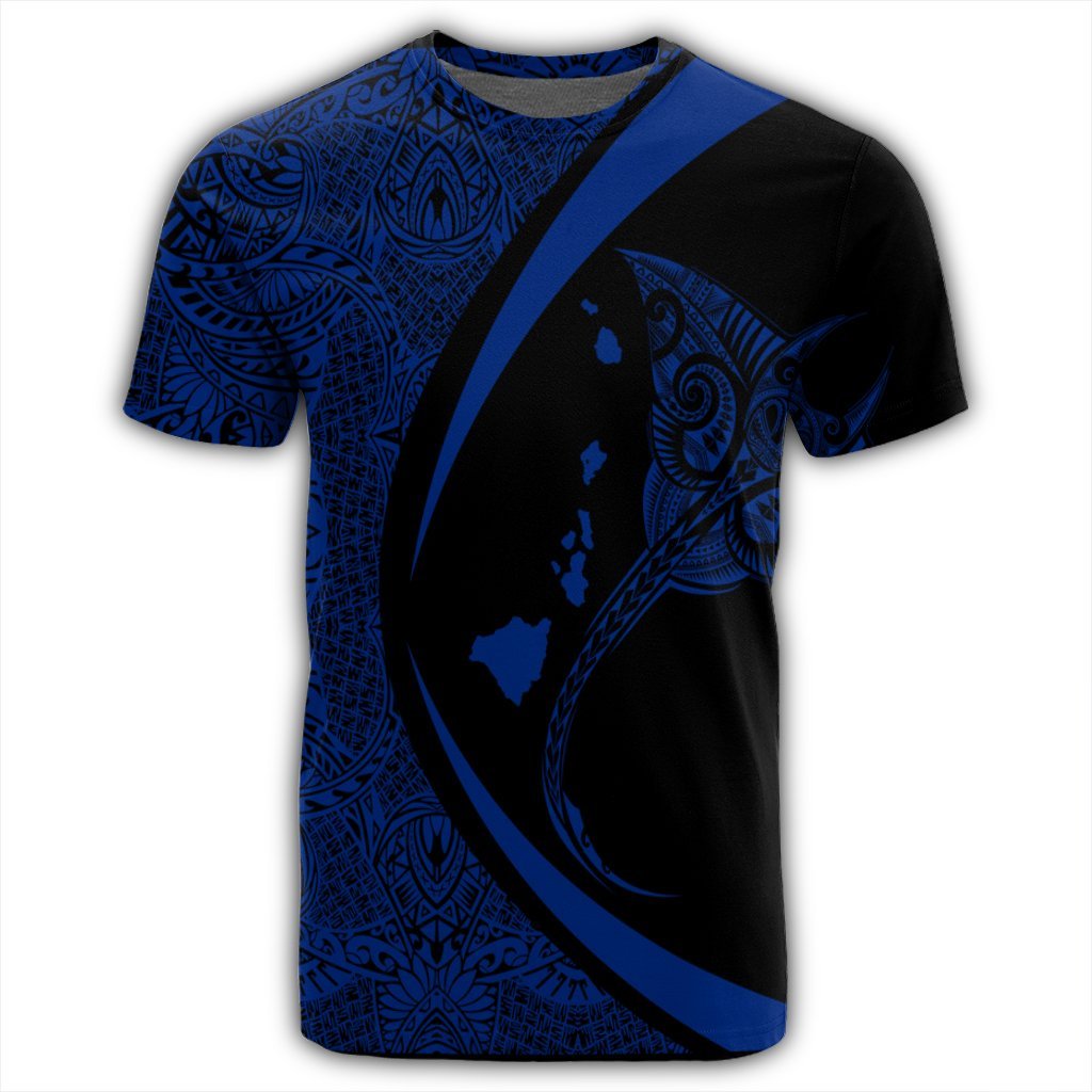 Hawaiian Map Manta Ray Blue Polynesian T Shirt - Polynesian Pride