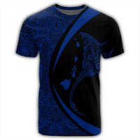 Hawaiian Map Manta Ray Blue Polynesian T Shirt - Polynesian Pride