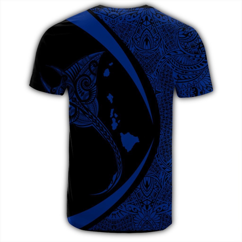 Hawaiian Map Manta Ray Blue Polynesian T Shirt - Polynesian Pride