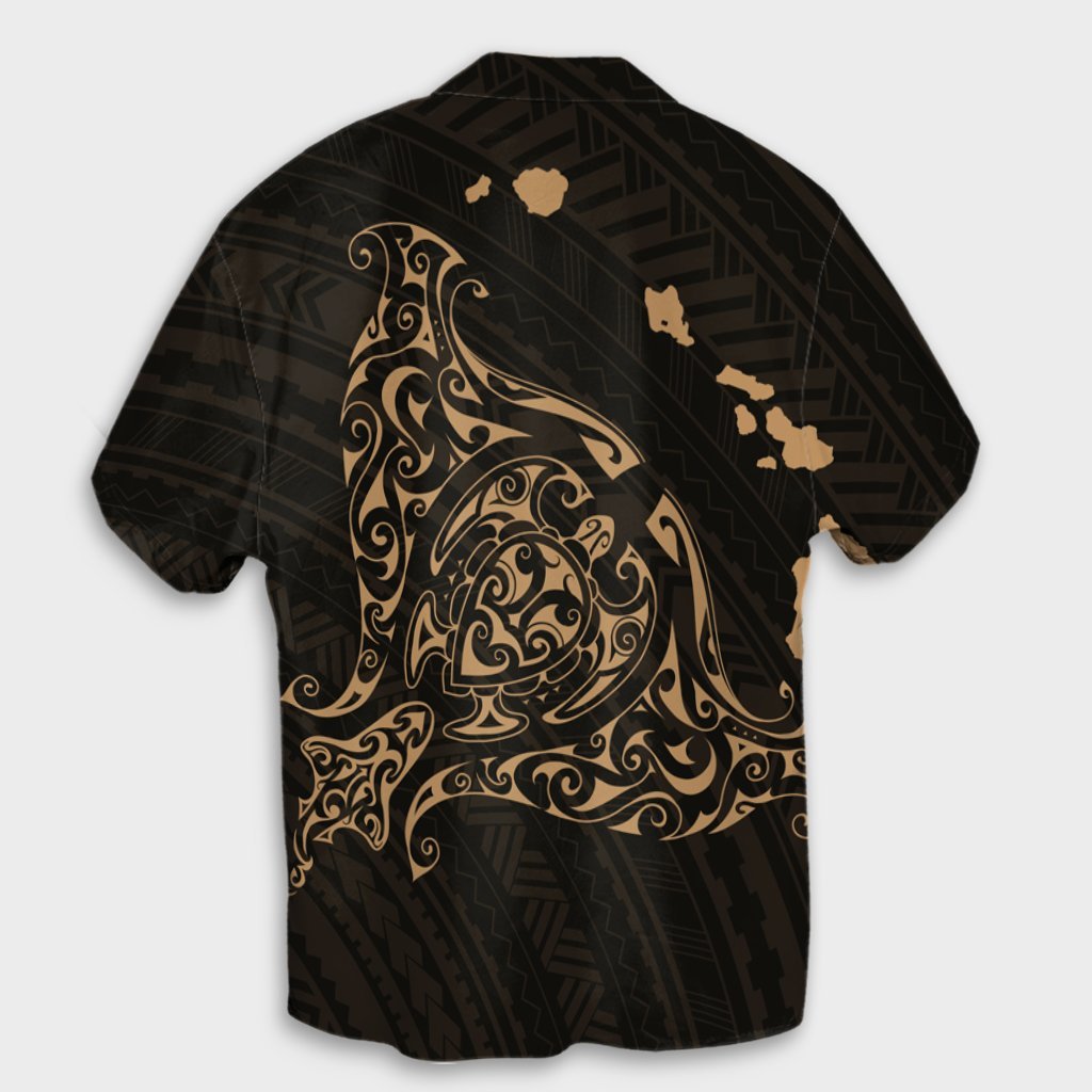 Hawaiian Map Manta Ray Gold Polynesian Hawaiian Shirt - AH - Polynesian Pride