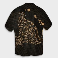 Hawaiian Map Manta Ray Gold Polynesian Hawaiian Shirt - AH - Polynesian Pride