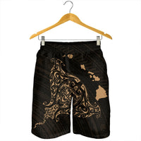Hawaiian Map Manta Ray Gold Polynesian Men's Shorts - AH - Polynesian Pride
